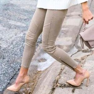 Tan khaki moto leggings ankle zipper